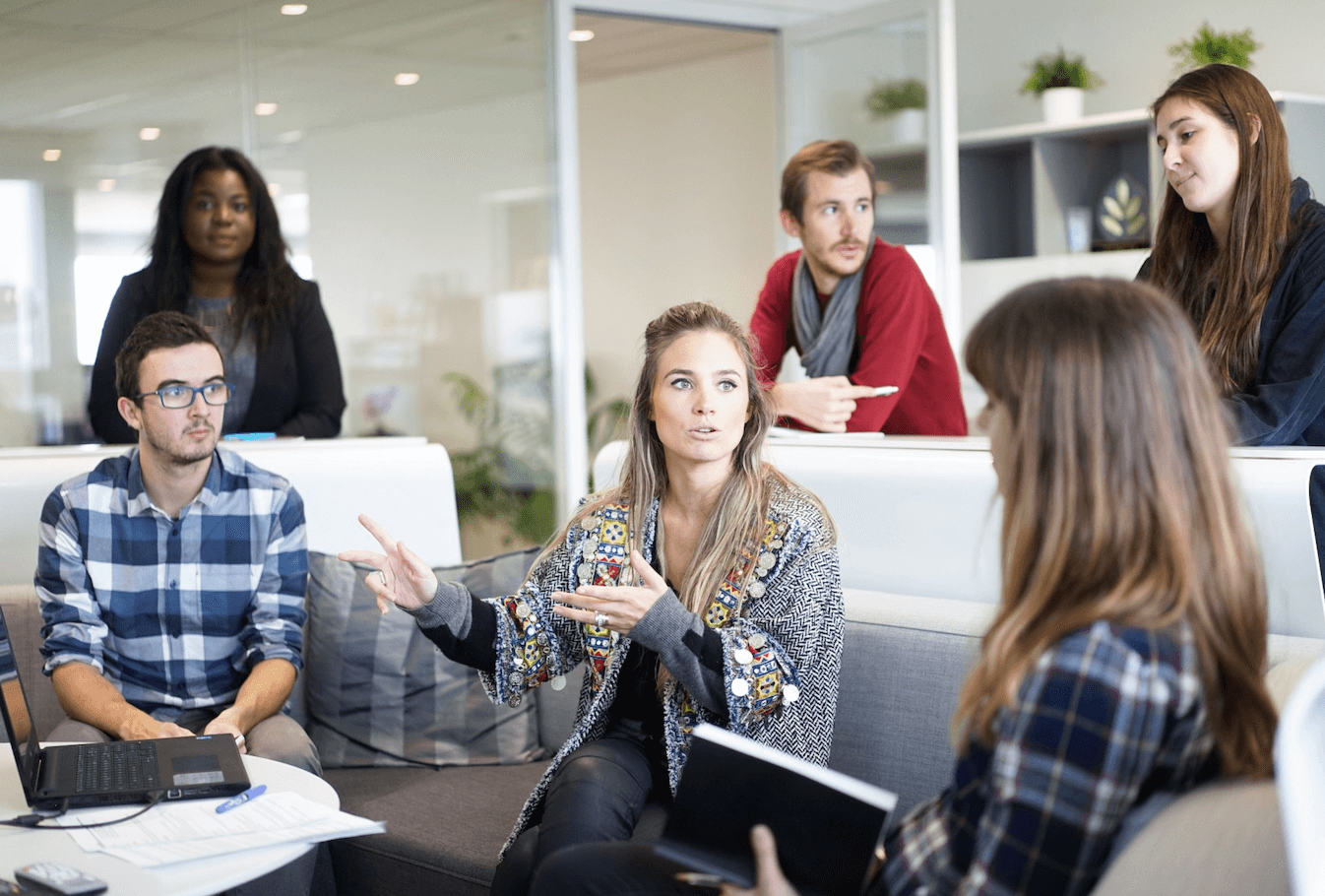 Employees having a meeting