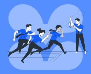 cartoon image of people in a running race